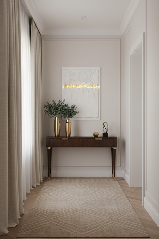 Tela Abstrata com Relevo e Iluminação LED Branco e Dourado 90x120 cm