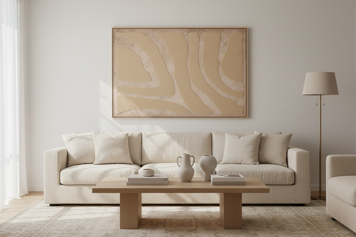 Quadro texturado em ambiente horizontal