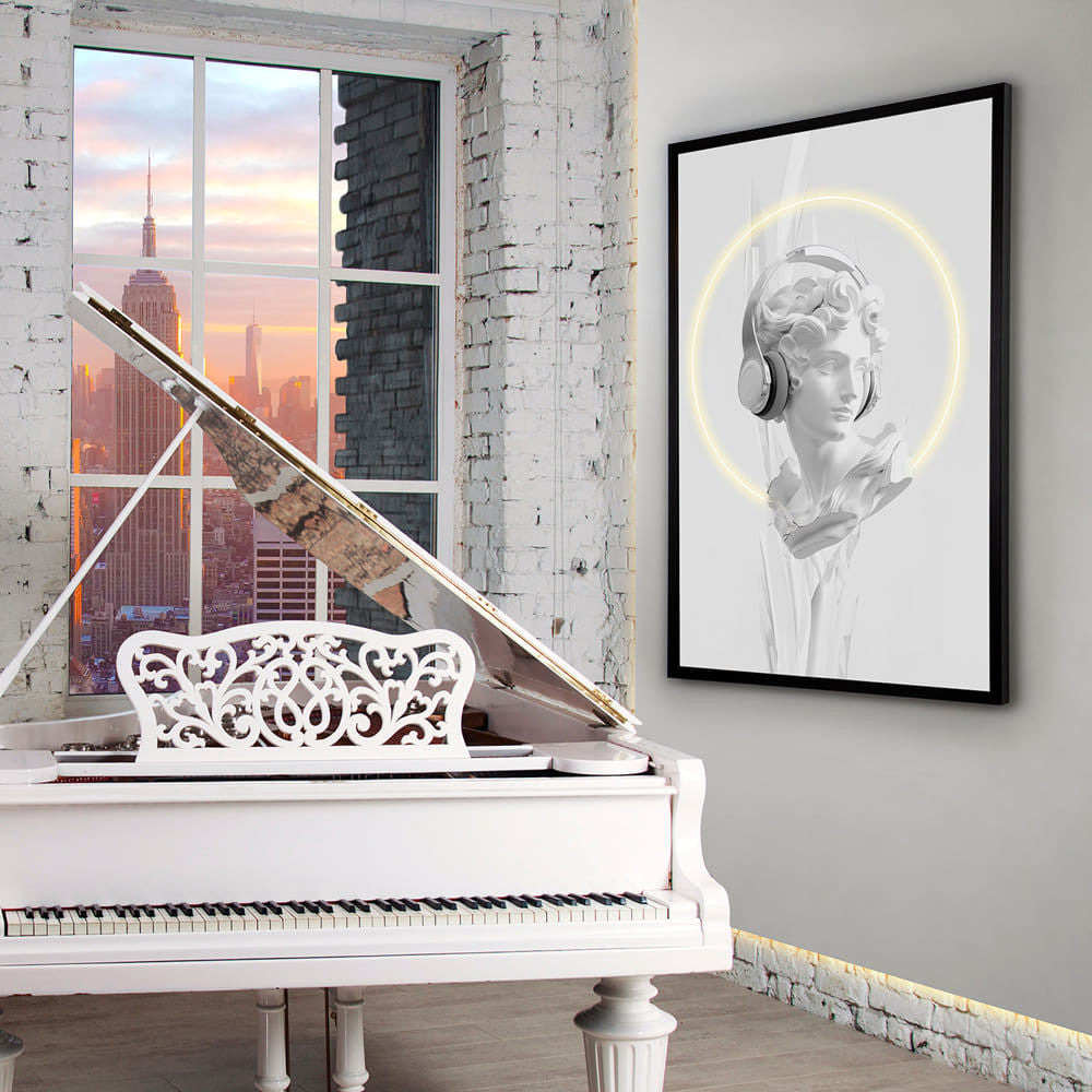 Quadro Busto Branco com Luz LED 120×80 cm