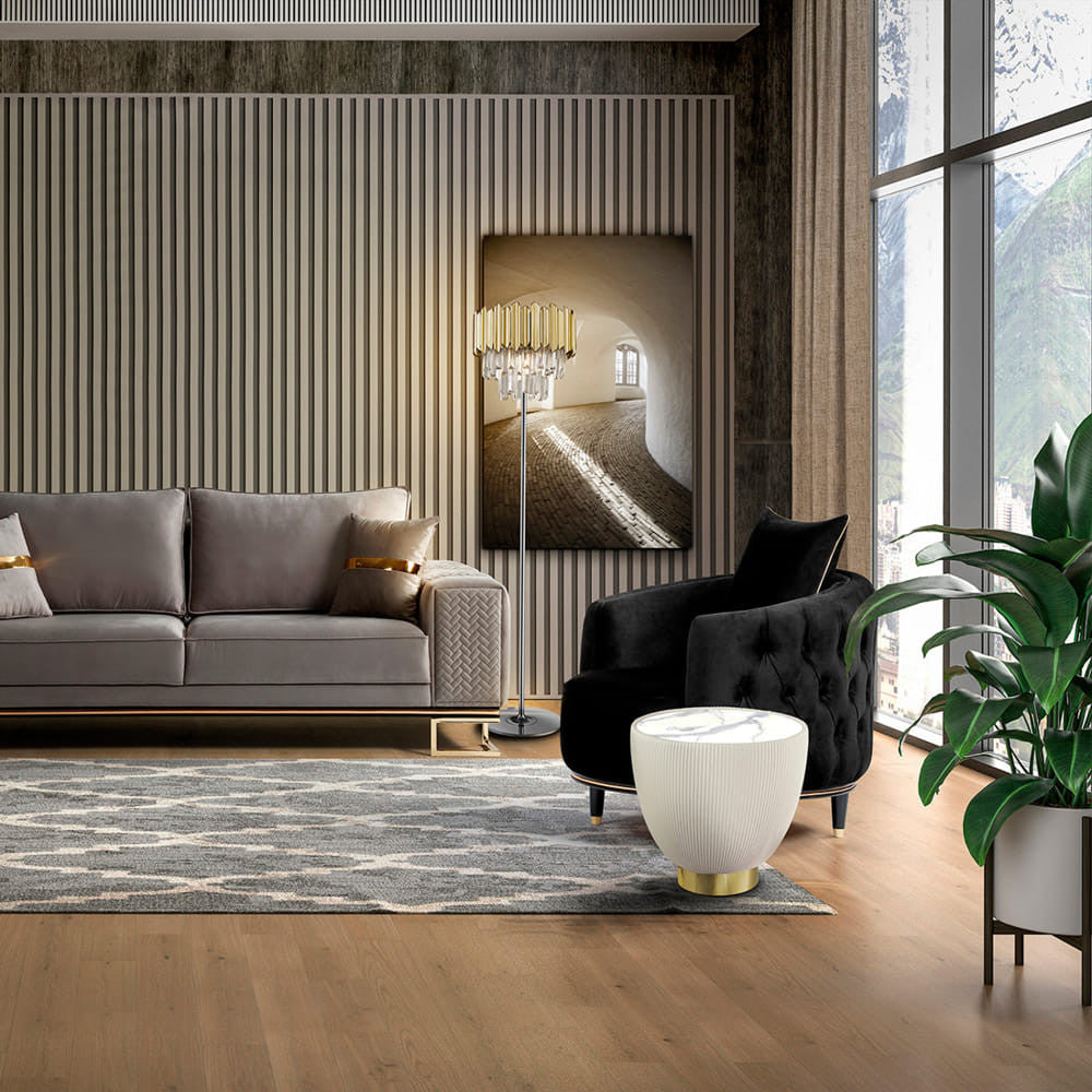 Mesa de apoio Candy branco e dourado