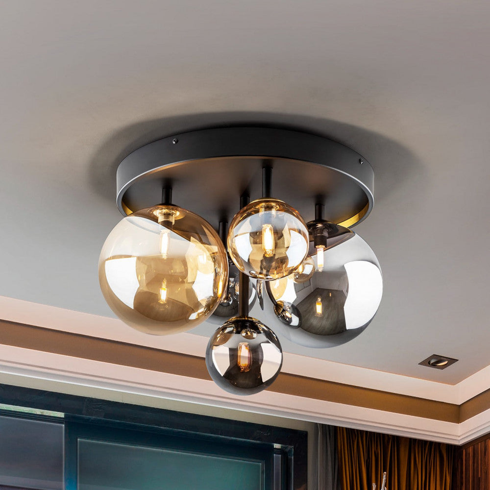 Candeeiro de teto plafon Dark âmbar e preto