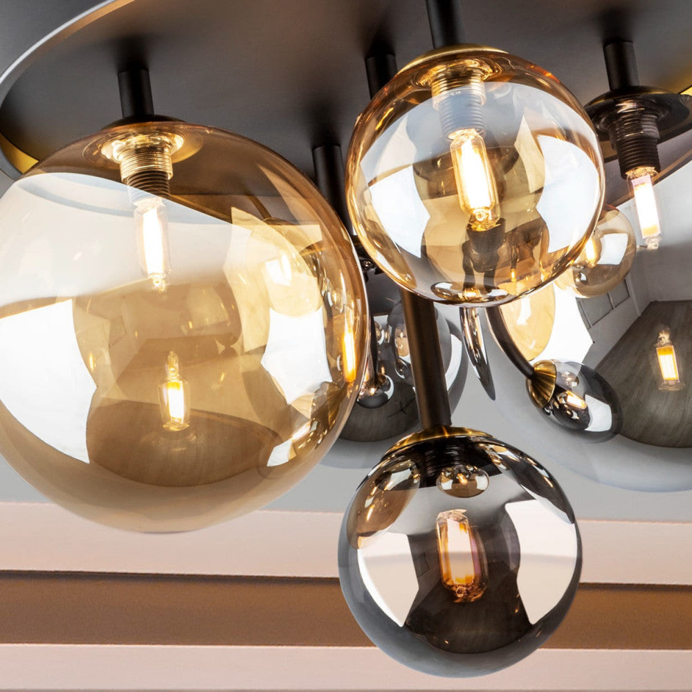 Candeeiro de teto plafon Dark âmbar e preto