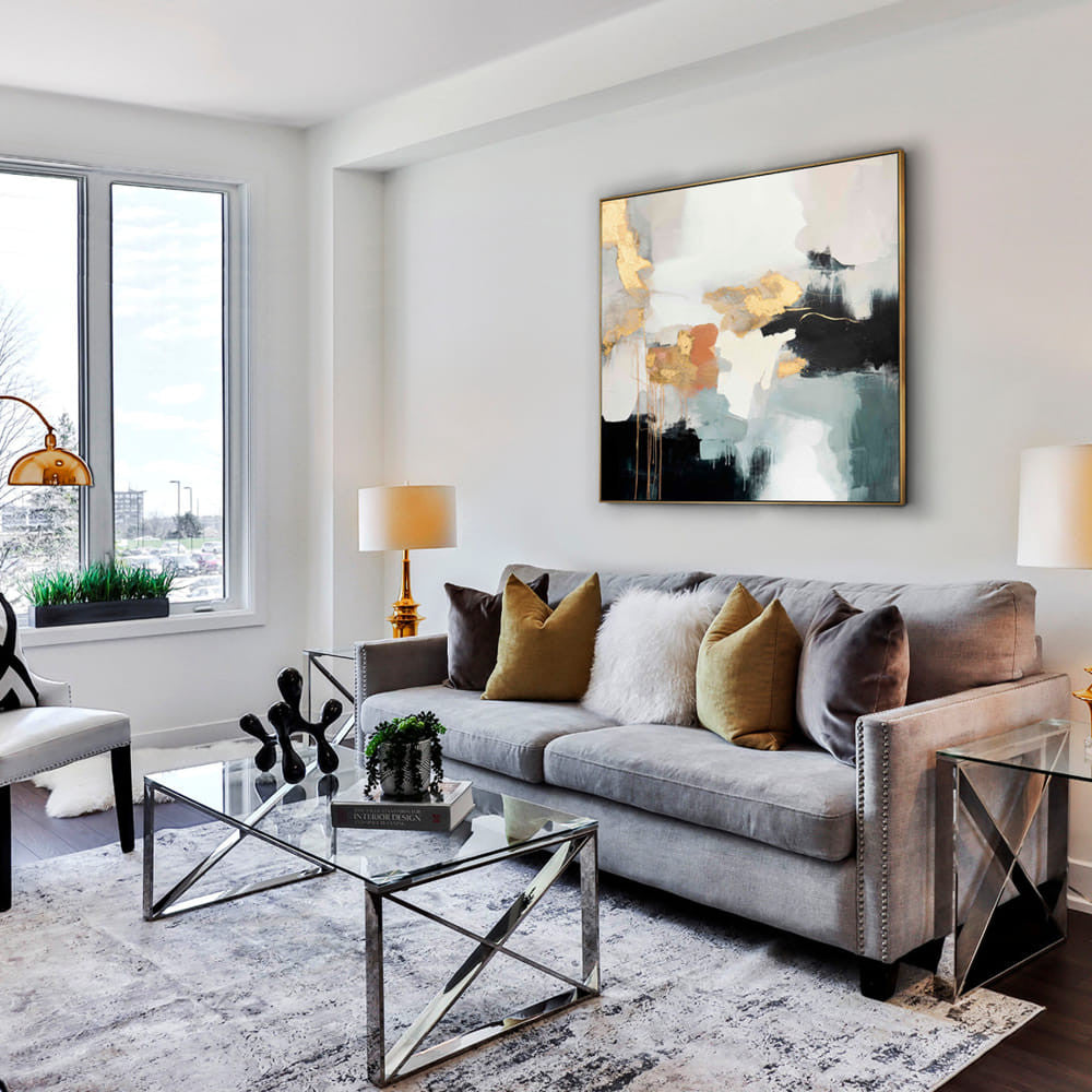 Quadro Expresion em Acrílico com Detalhes Dourados 100x100 cm