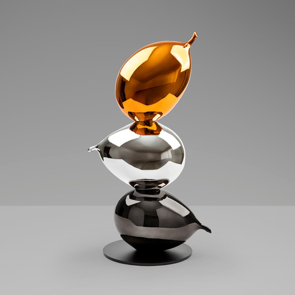 Figura Decorativa Três Globos Laranja, Prata e Cinza 50cm