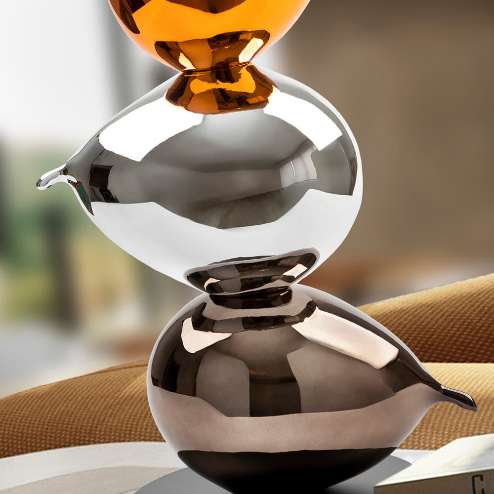 Figura Decorativa Três Globos Laranja, Prata e Cinza 50cm