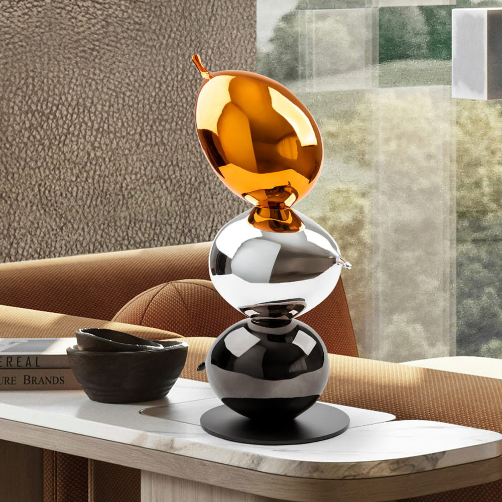 Figura Decorativa Três Globos Laranja, Prata e Cinza 50cm