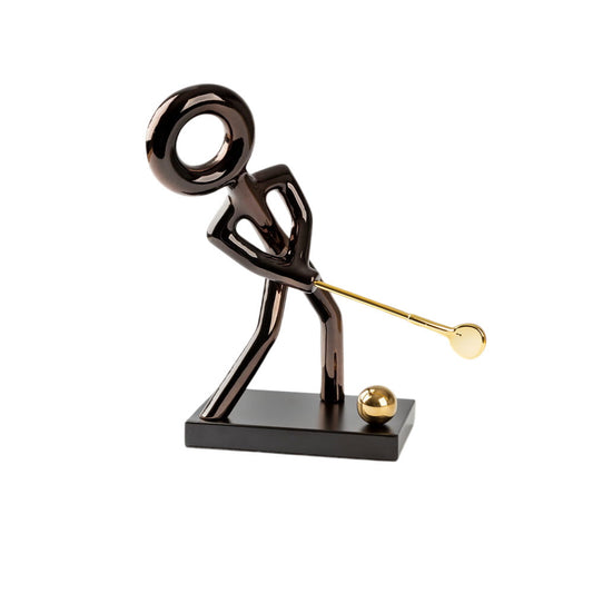 Escultura Jogador de Golfe Preto e Dourado