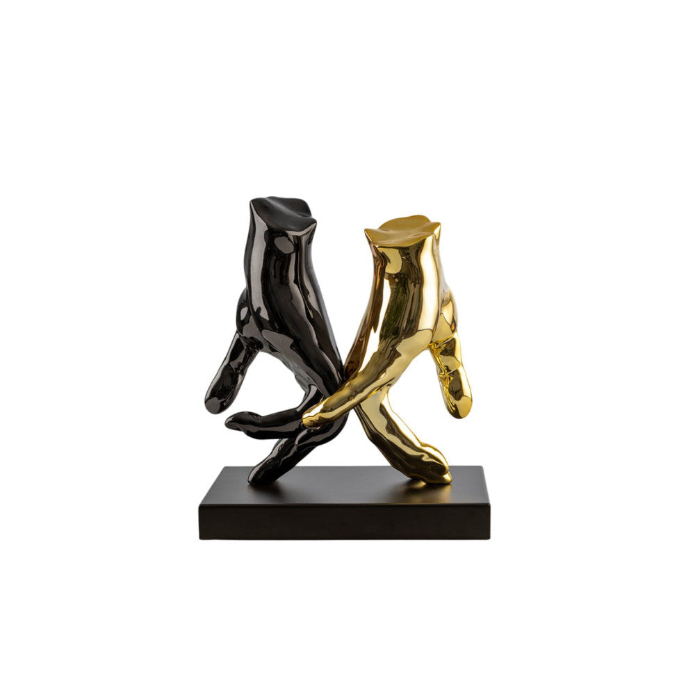 Figura Decorativa Duas Mãos Cinza e Dourado 20cm