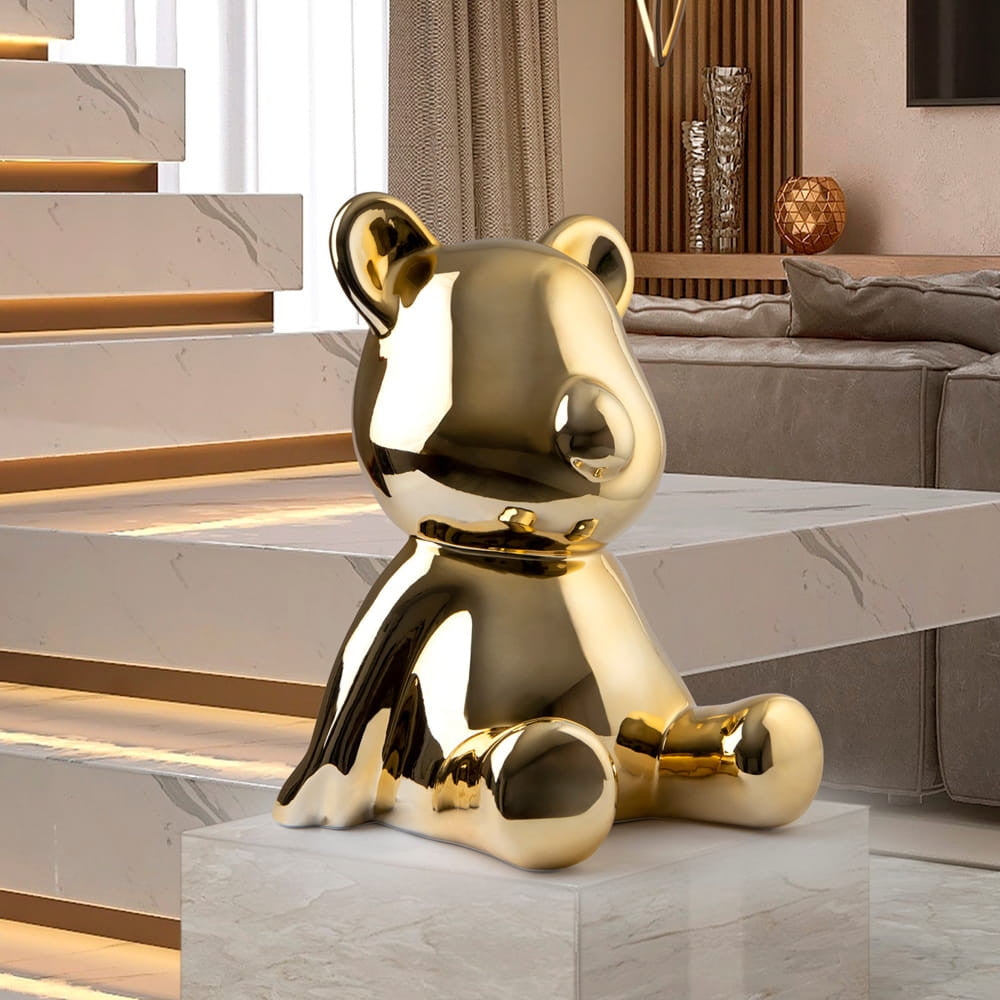 Escultura Urso Dourado 50cm