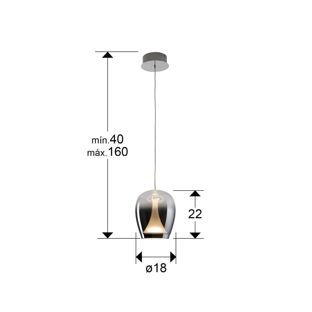 Candeeiro de teto Suspiro 180 Cromado Fumado