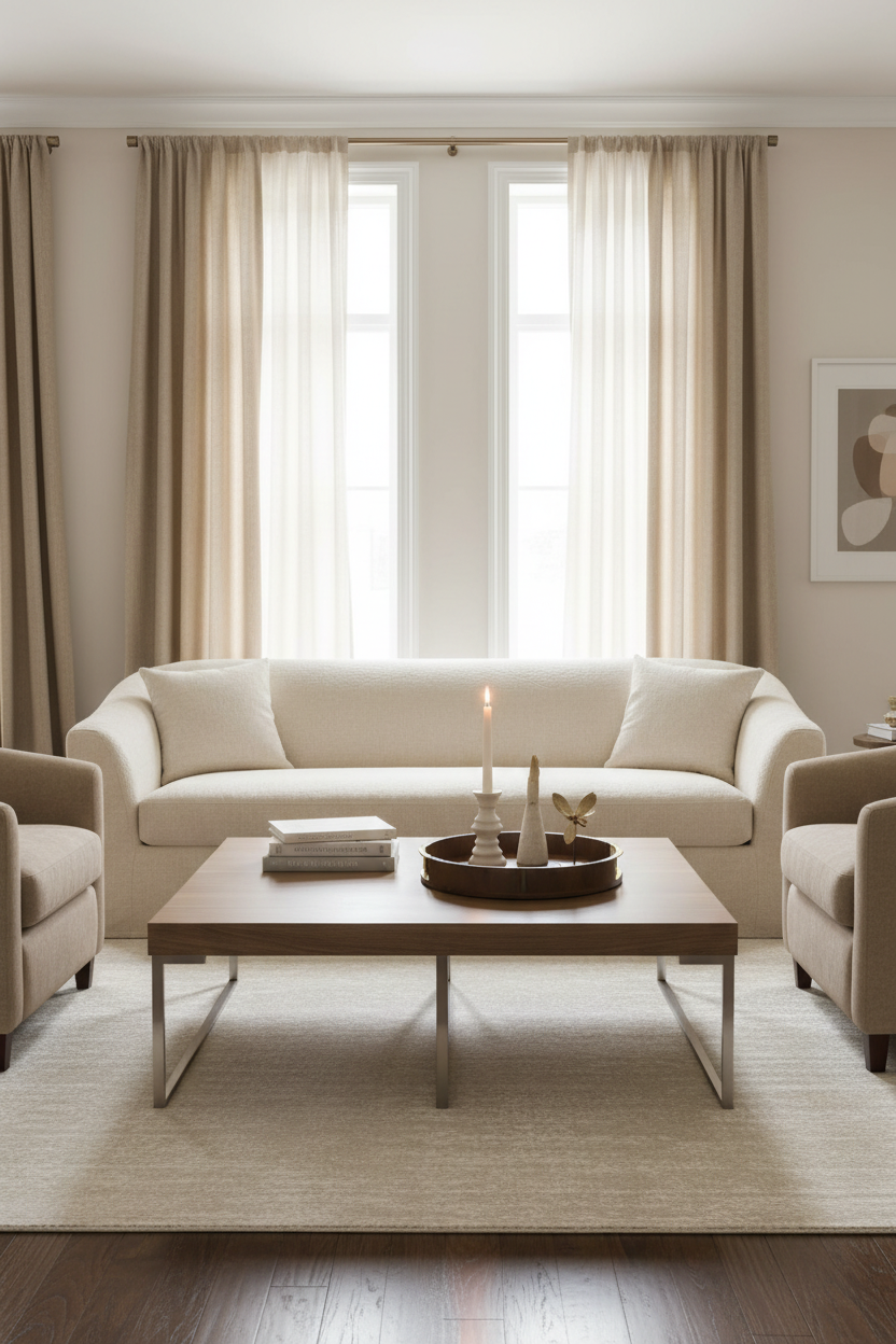 Tabuleiro de madeira em mesa de centro - vista frontal