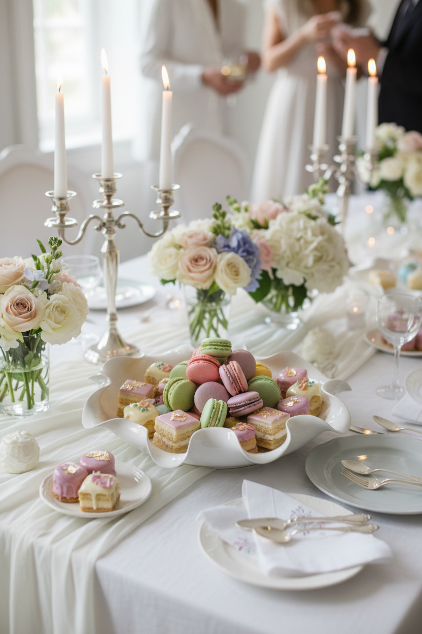 Travessa com macarons e petit fours