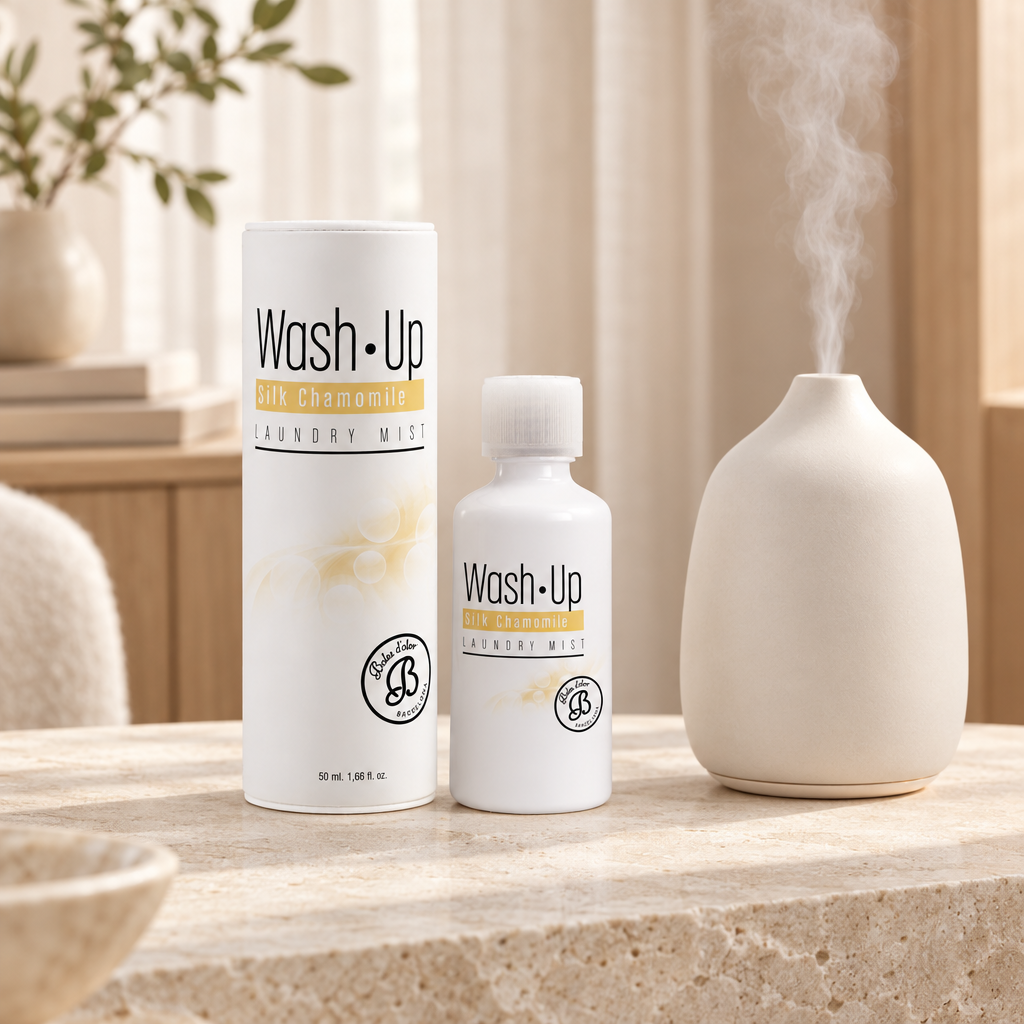 Wash-Up Silk Camomila com difusor de névoa num ambiente elegante