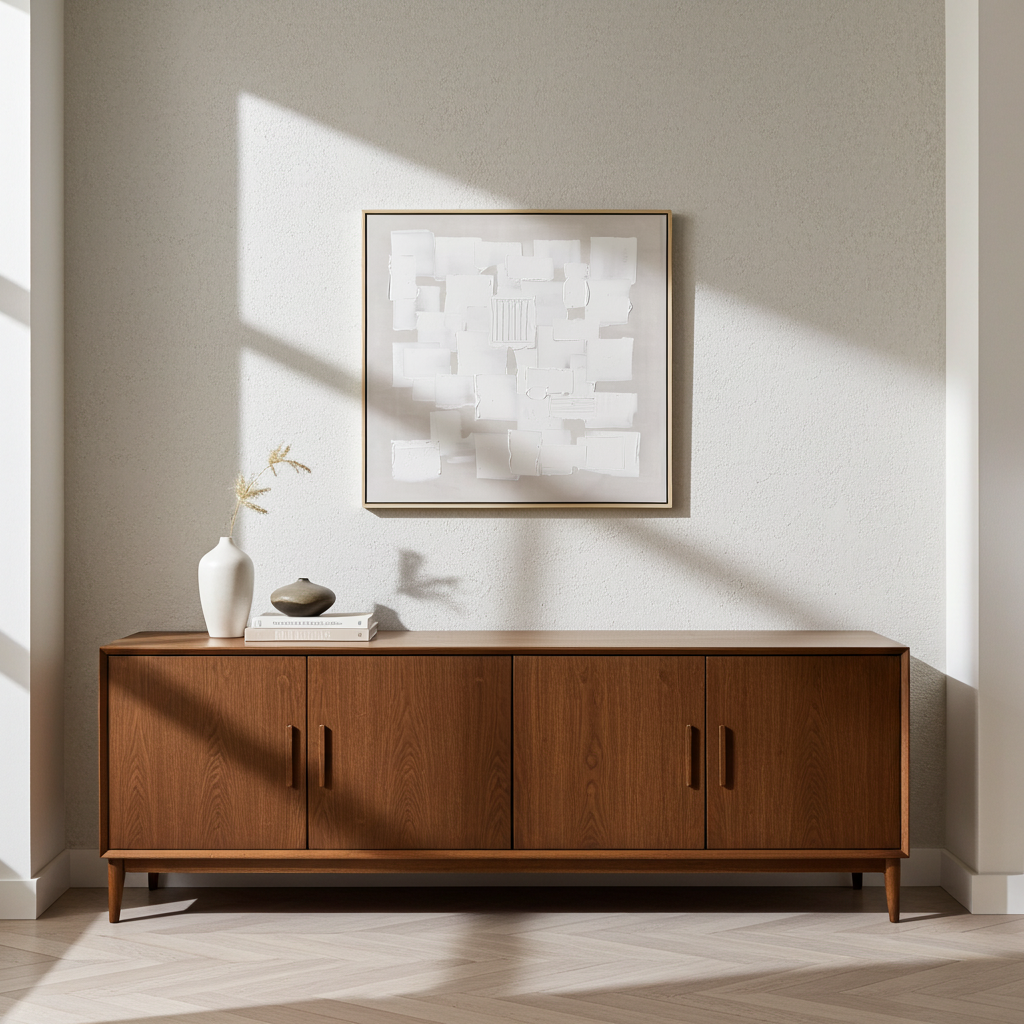 Quadro pintura texturada bege e branco 82x82cm